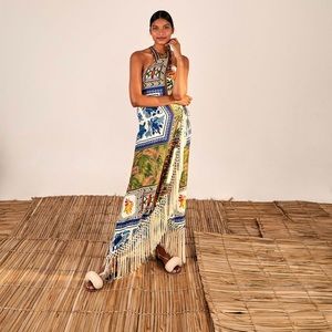 NWT Farm Rio Mixed Scarves Cross Front Maxi Dress